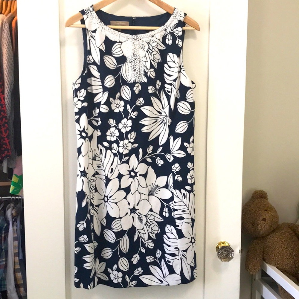 Tommy Bahama Navy White Tropical Shift Dress
